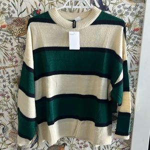Green, black, cream colored sweater, brand new tags on